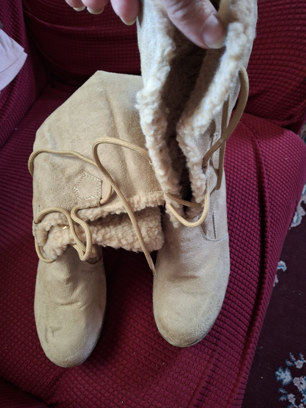 Route 66 Tan Faux Suede Shearling Lace-Up Cold-Weather Boots